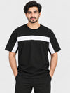 Oversize White Body Panel Fashion Tee Shirt - Black