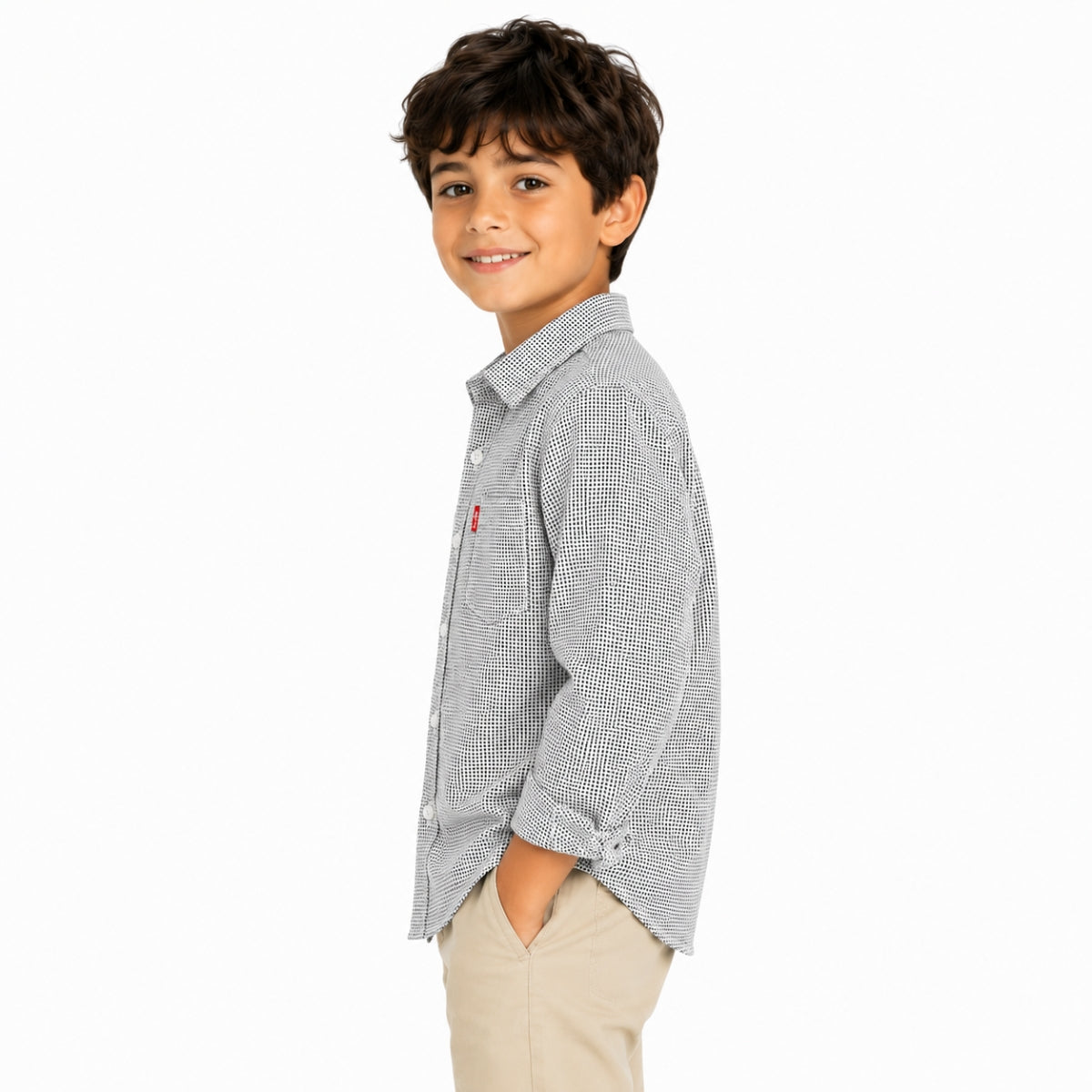 Boy's Geometric Pattern Full Sleeves Casual Shirt - White