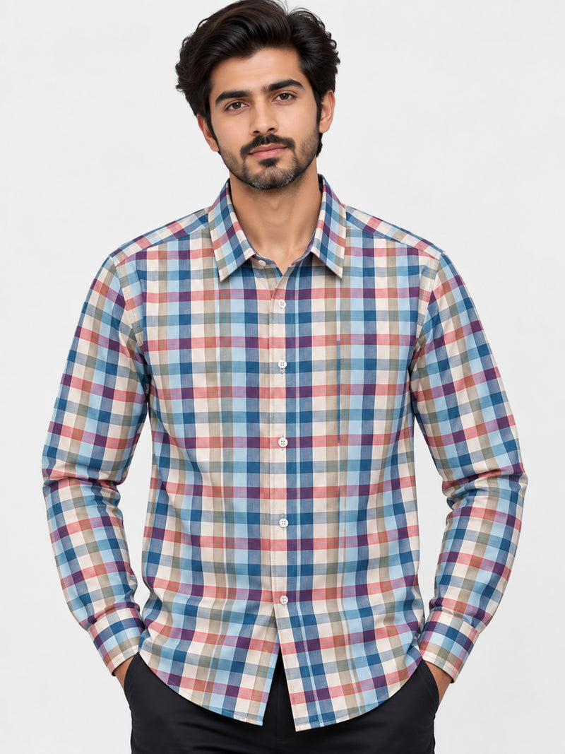 Multicolor Plaid Check Casual Shirts For Men's