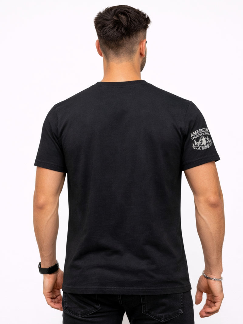 Men's Graphic Printed V Neck Tee Shirt - Black