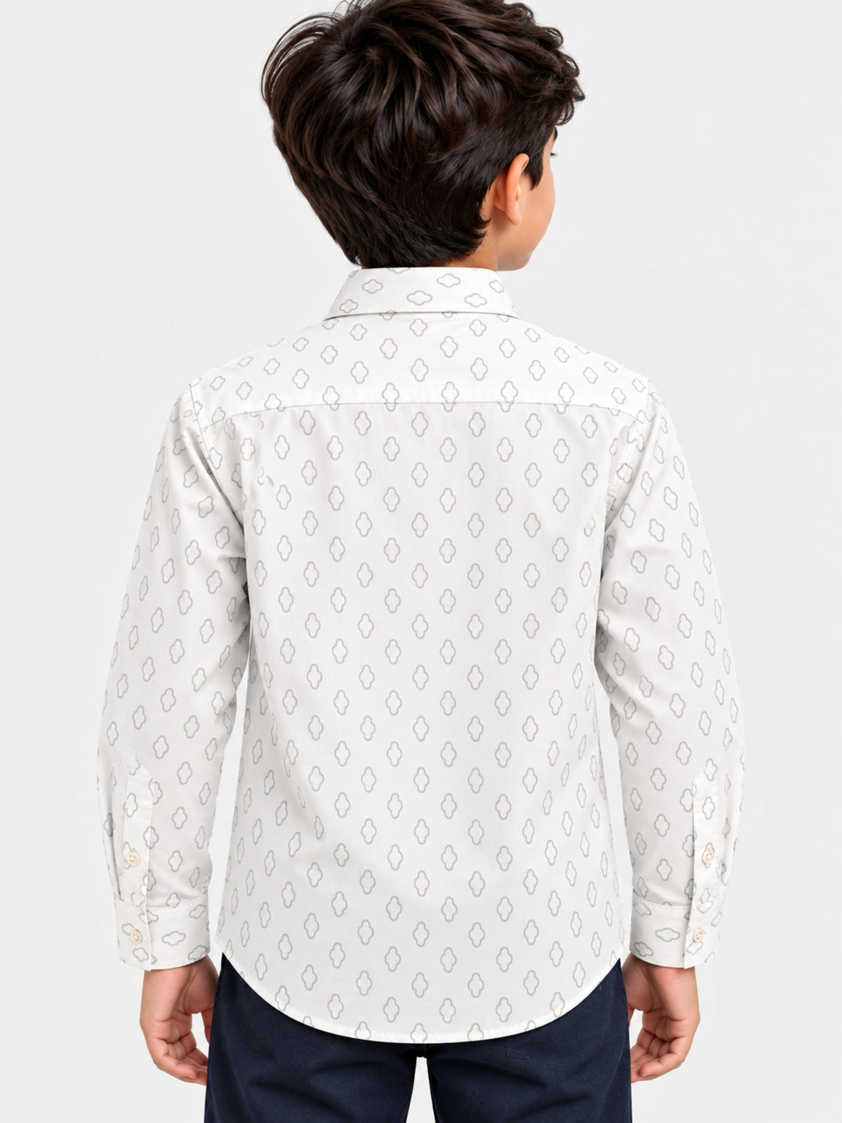 Boy's Self Printed White Casual Shirt