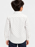 Boy's Self Printed White Casual Shirt