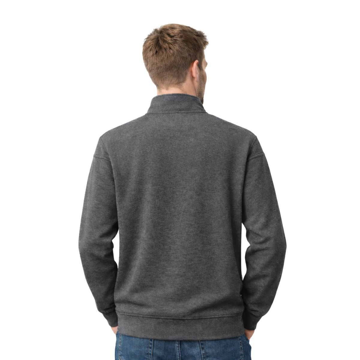 Men's Mock Neck Cut & Sew Panel Zipper Sweat Shirt - Charcoal Gray