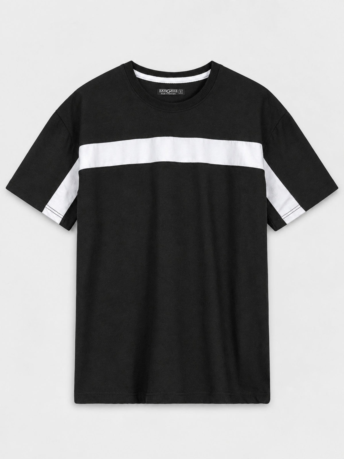 Oversize White Body Panel Fashion Tee Shirt - Black