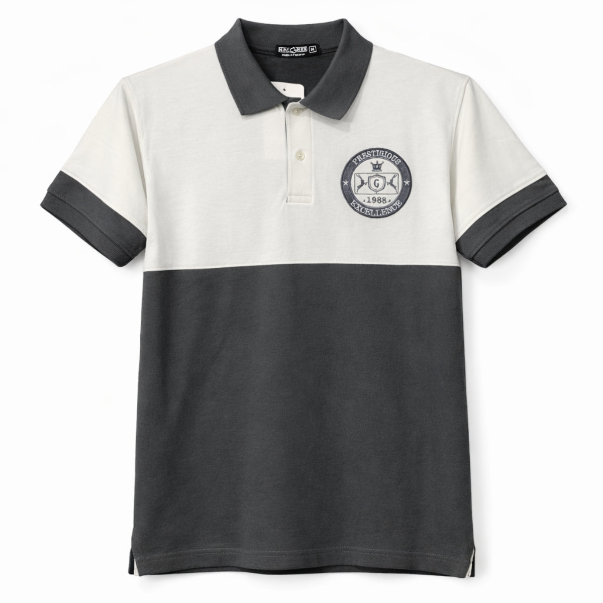 Men's Signature Emb Luxury Panel Polo - White & Dark Gray