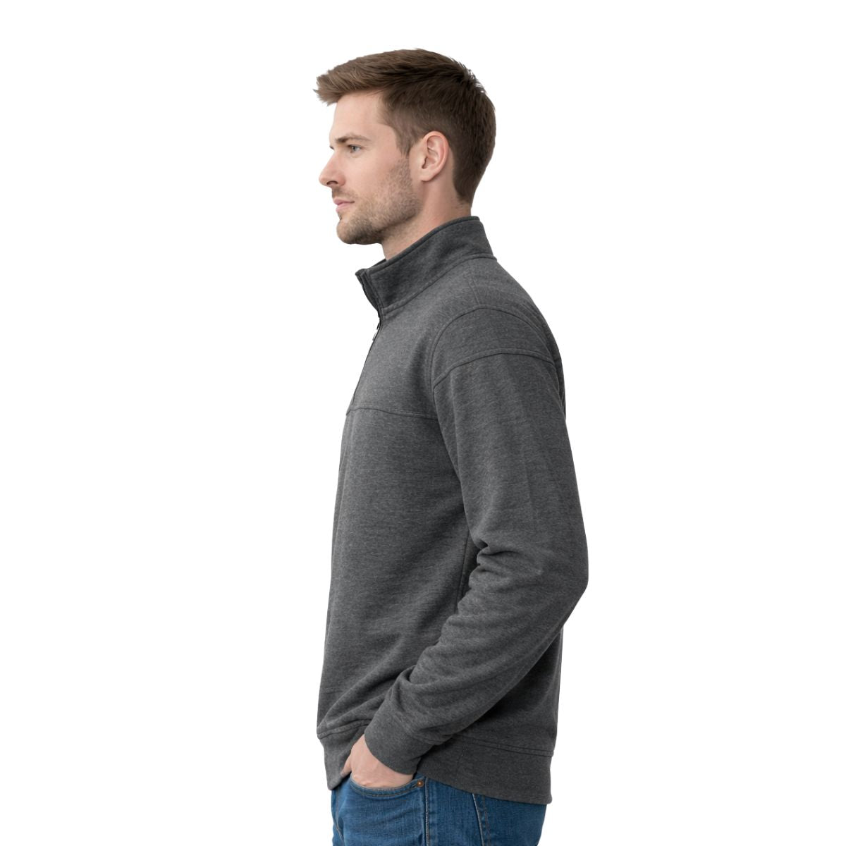Men's Mock Neck Cut & Sew Panel Zipper Sweat Shirt - Charcoal Gray