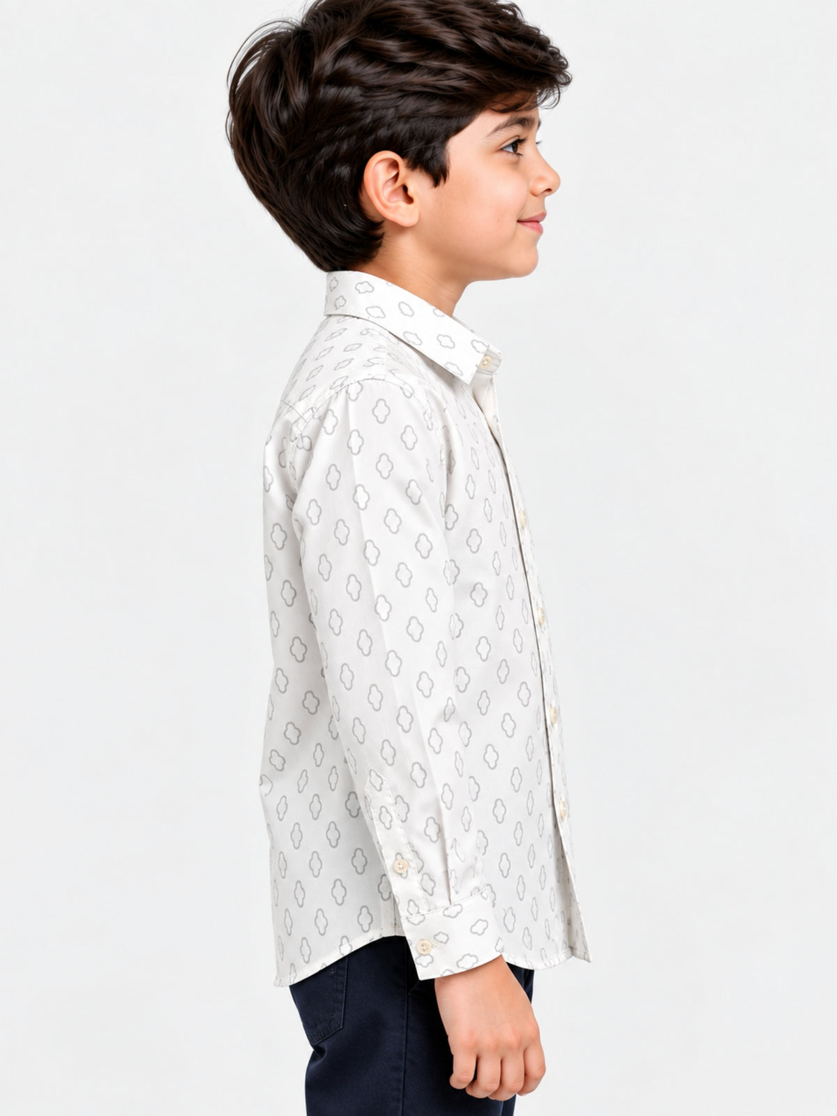 Boy's Self Printed White Casual Shirt