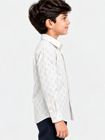 Boy's Self Printed White Casual Shirt