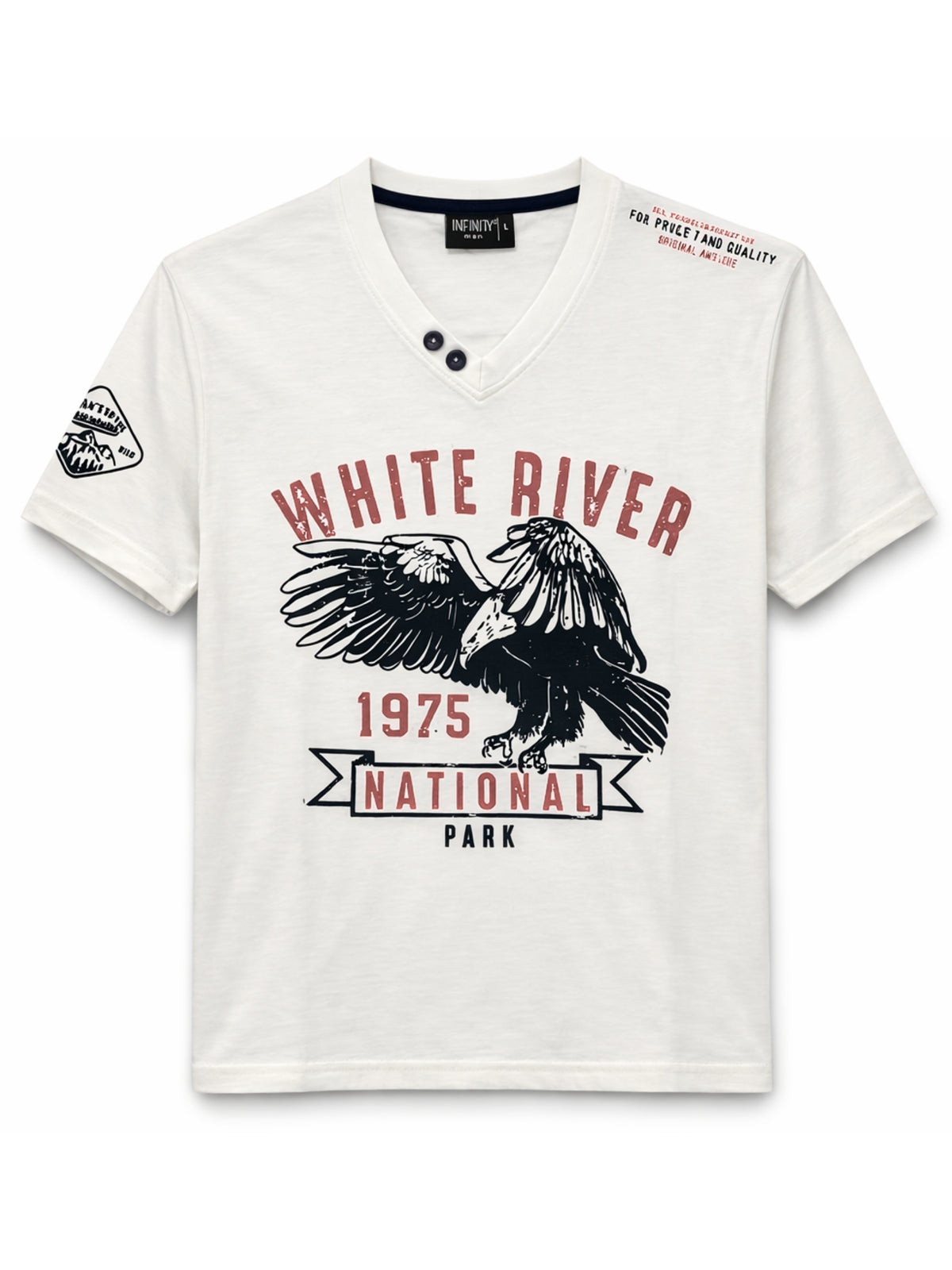 Men's Graphic Printed V Neck Tee Shirt - White