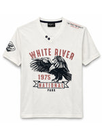 Men's Graphic Printed V Neck Tee Shirt - White