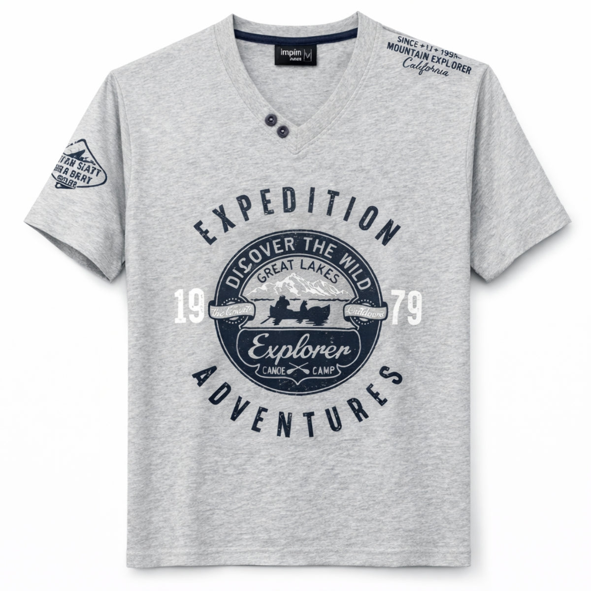 Men's Graphic Printed V Neck Tee Shirt - Hyder Gray