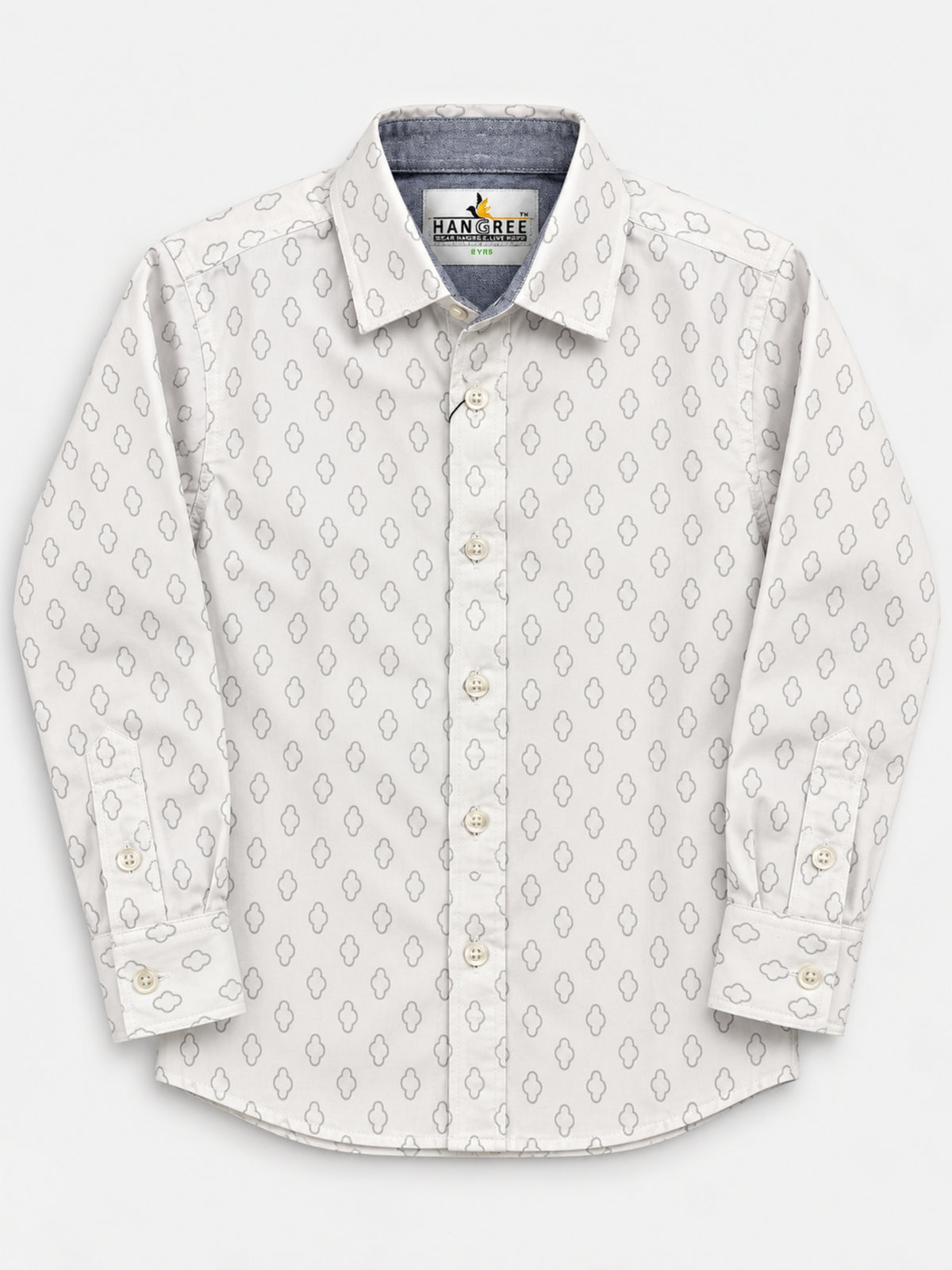 Boy's Self Printed White Casual Shirt