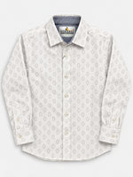 Boy's Self Printed White Casual Shirt