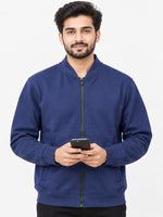 Hangree Solid Fleece Bomber Zipper Jacket - Navy