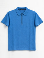 Men’s Premium Textured Half-Zip Polo Shirt – Blue