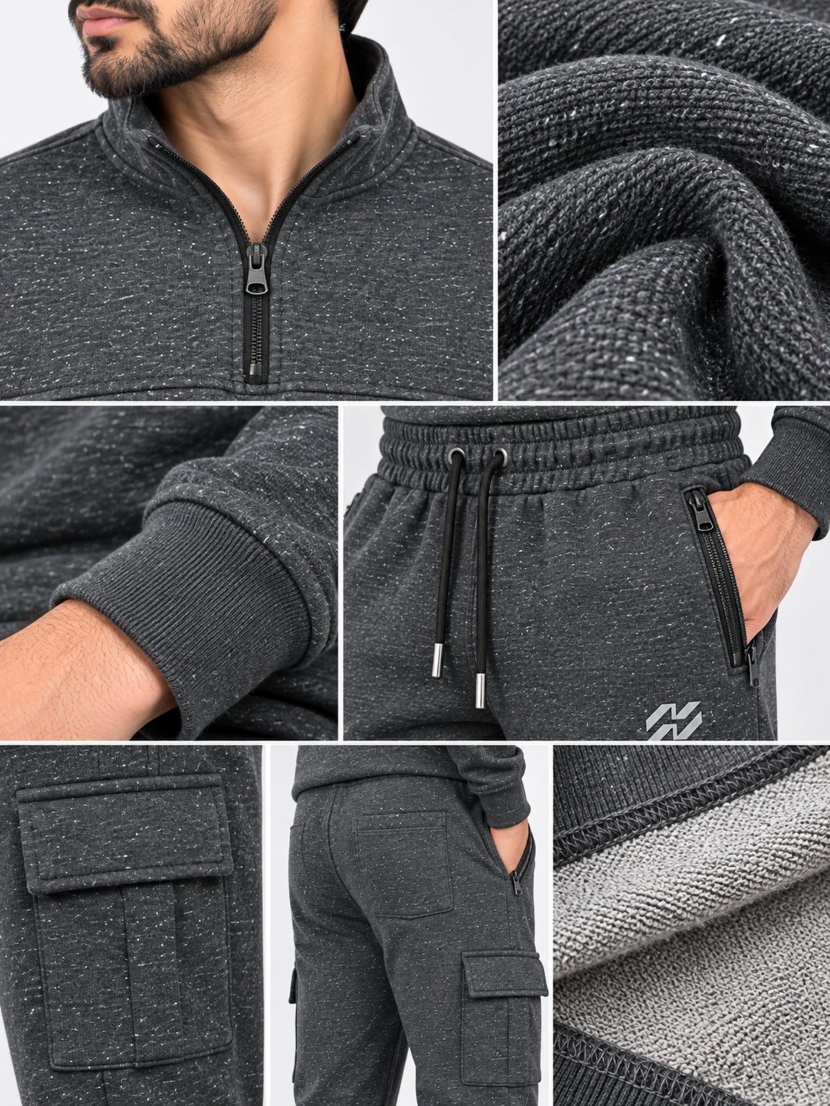 Men's Melange Terry Cargo Co-Ord Set