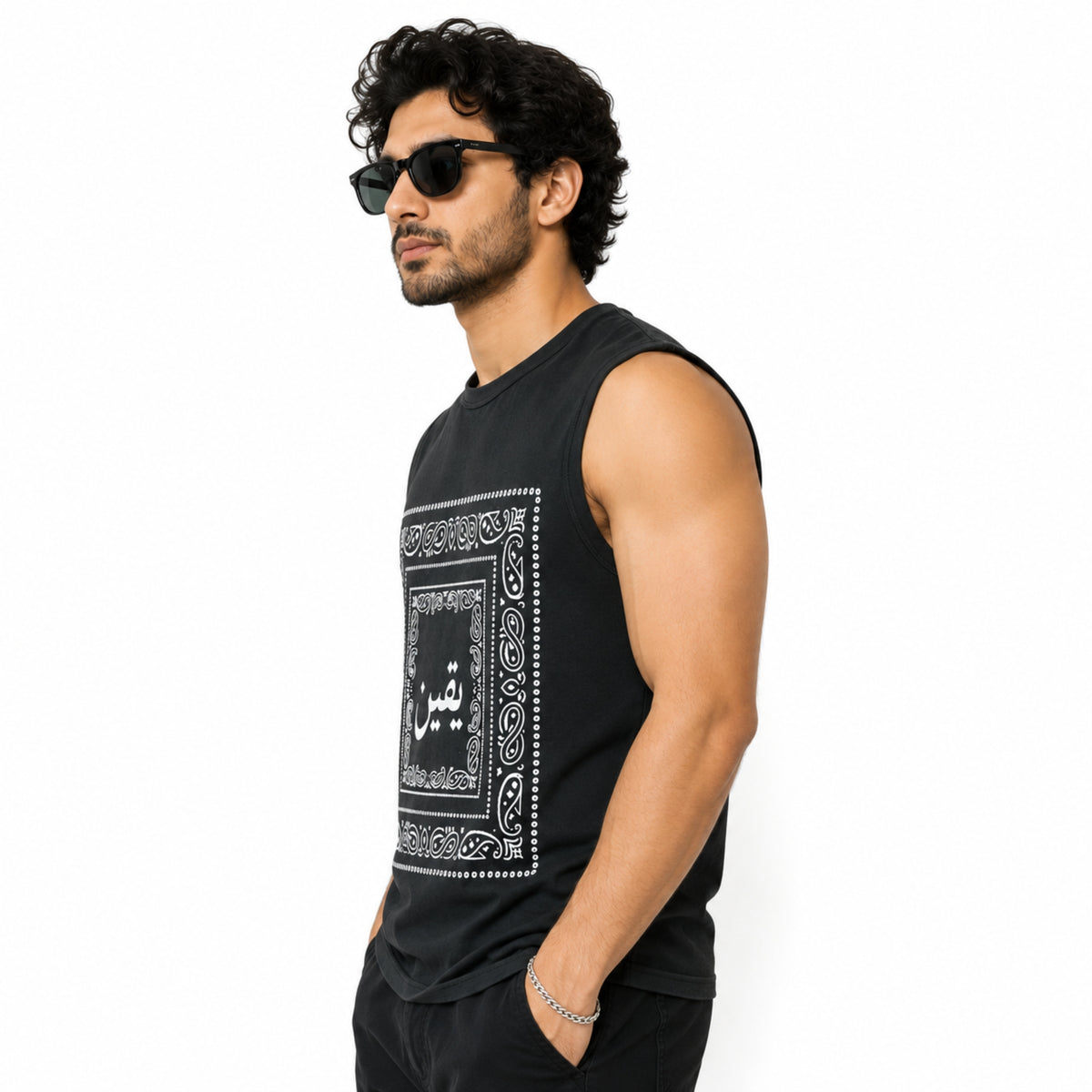 Men's Bandana Graphic Sleeveless Tank Top - Charcoal Black