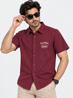 Classy "Brooklyn" Embroidered Soft Cotton Casual Shirt - Maroon