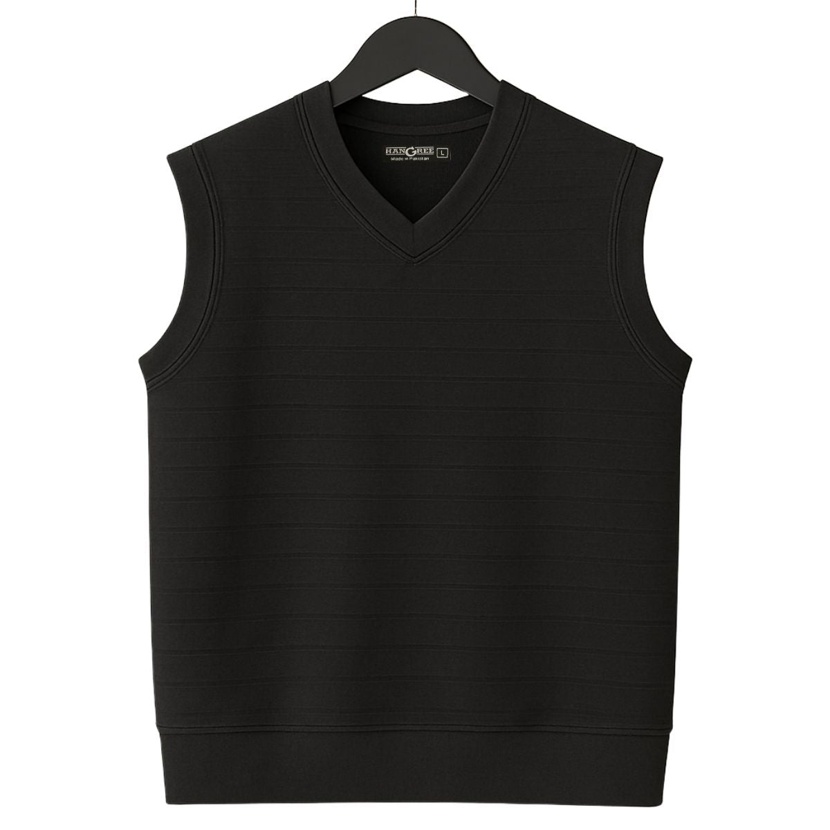 HG Men's Ribbed V-Neck Sleeveless Sweater - Black