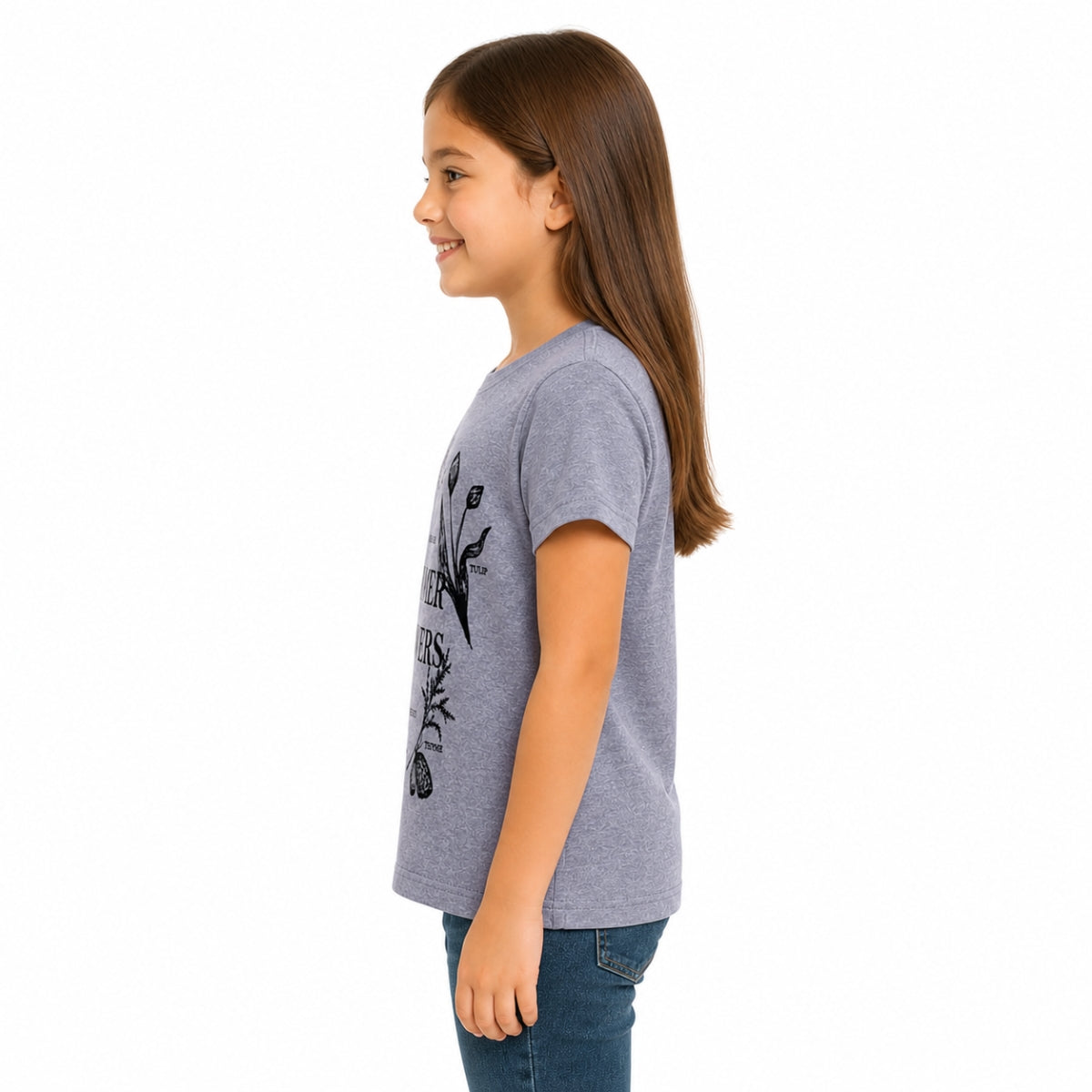 Girls’ Summer Flowers Graphic Printed T-Shirt – Storm Gray