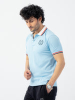 Mens’ Signature Embroidered Contrast Collar Polo Shirt – Sky Blue