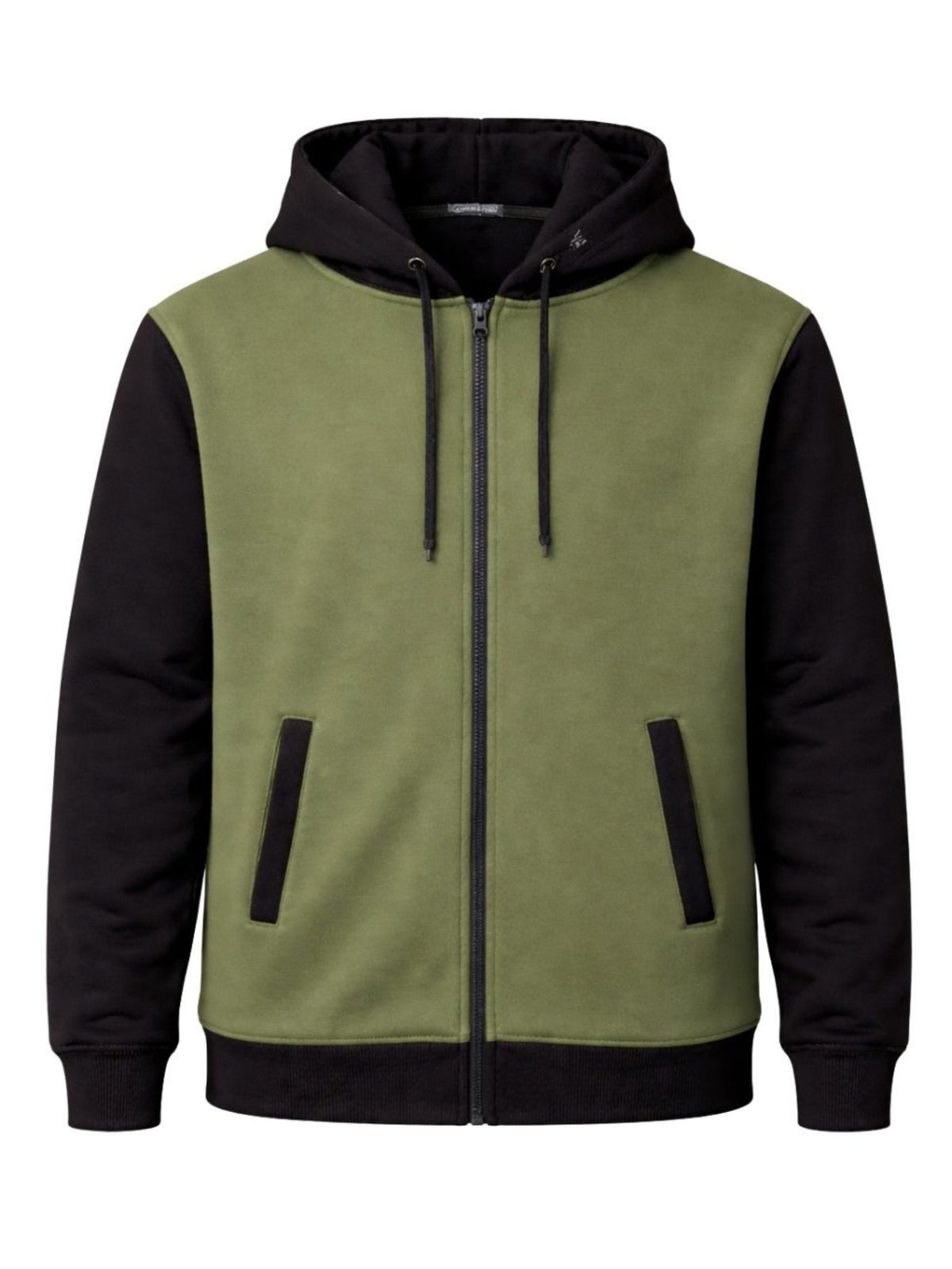HG Two-Tone Fleece Zip-Up Hoodie – Olive Green & Black