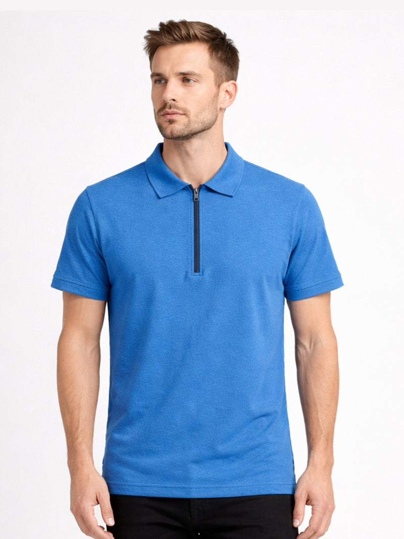 Men’s Premium Textured Half-Zip Polo Shirt – Blue