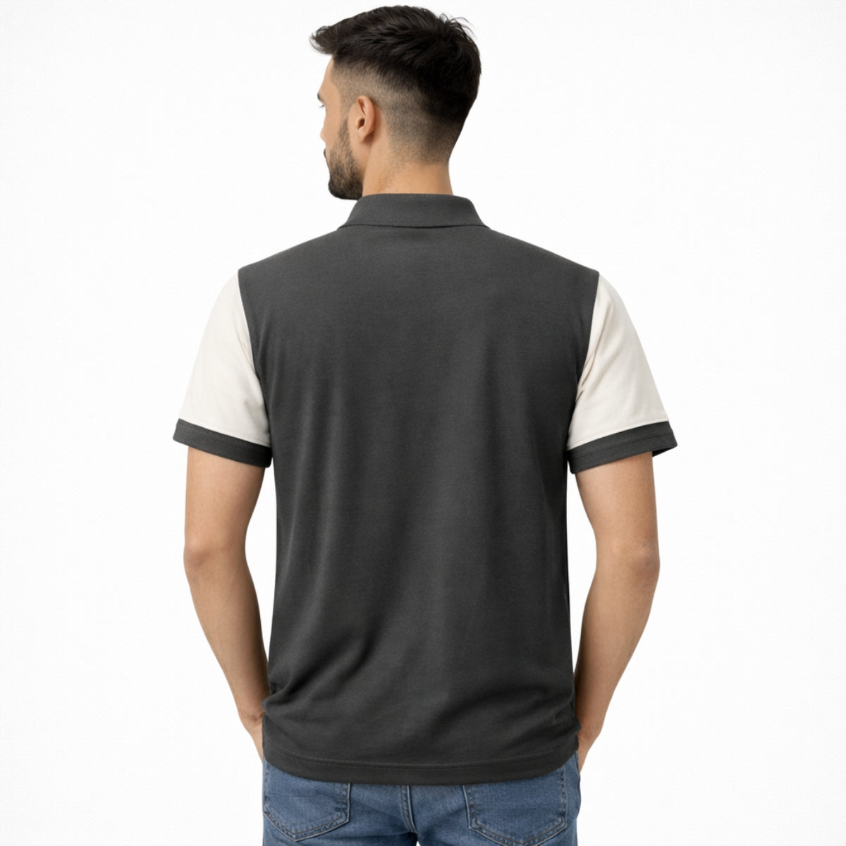 Men's Signature Emb Luxury Panel Polo - White & Dark Gray
