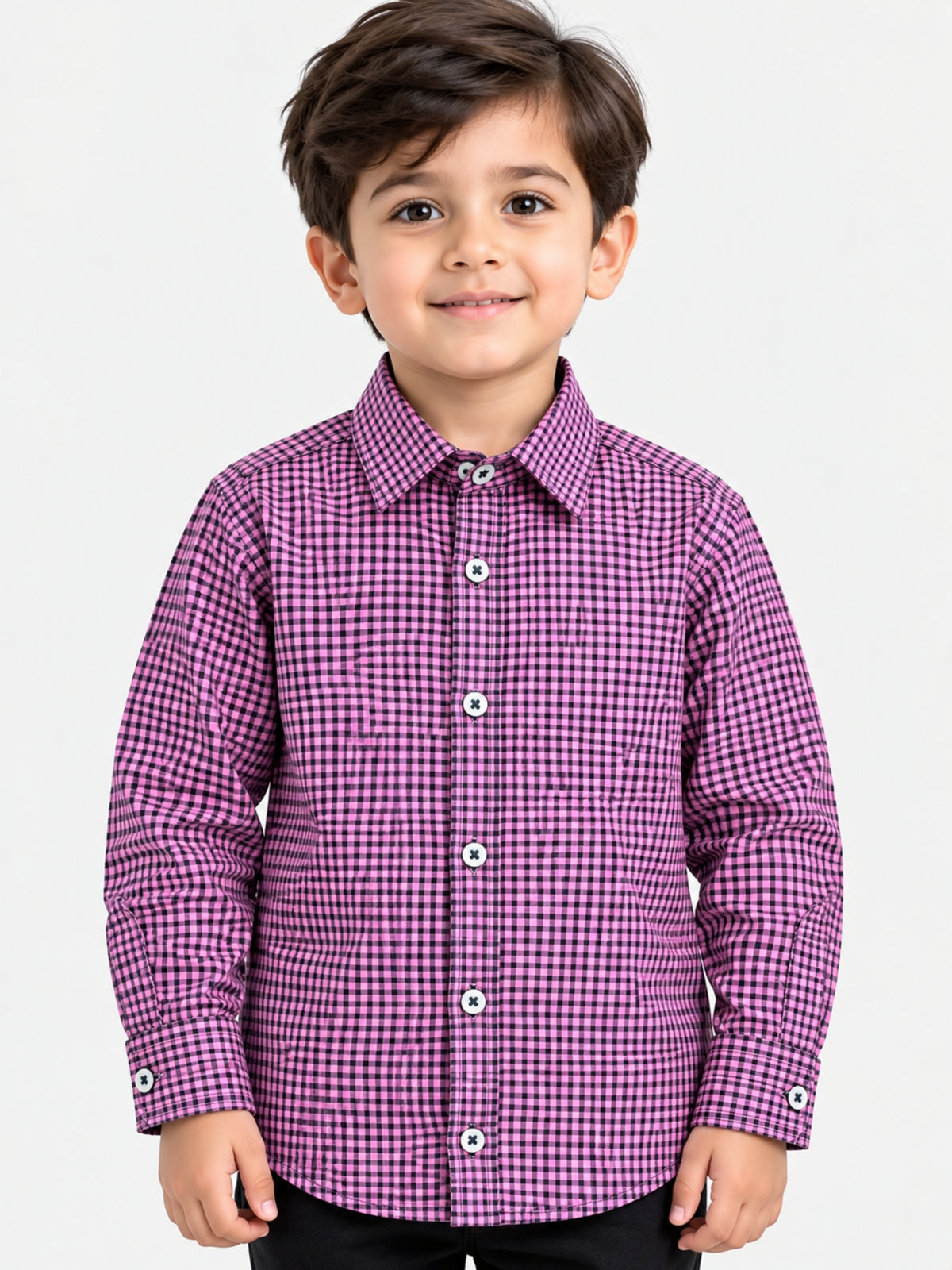 Boy's Micro Checkered Full Sleeves Casual Shirt - Pink