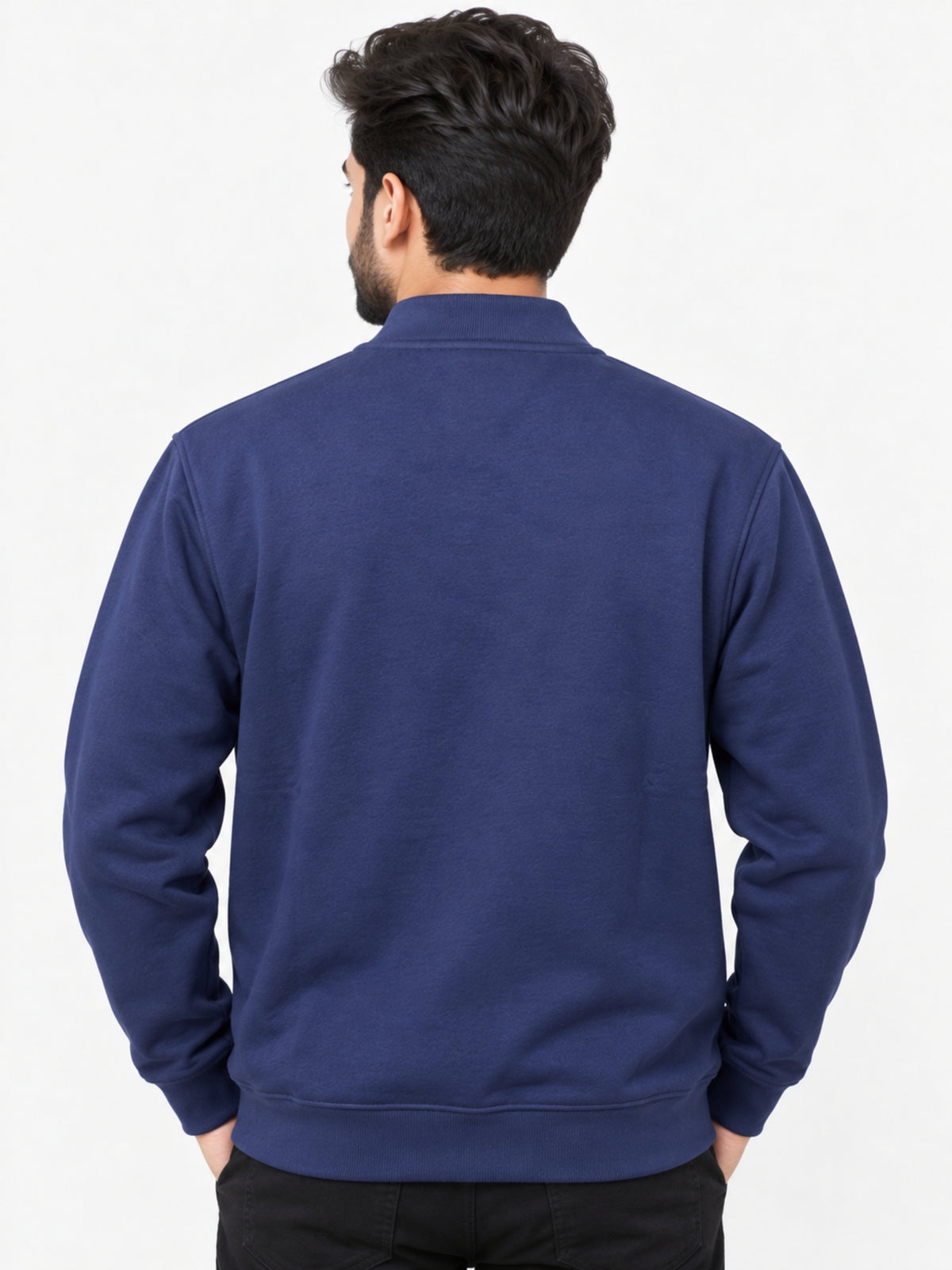 Hangree Solid Fleece Bomber Zipper Jacket - Navy
