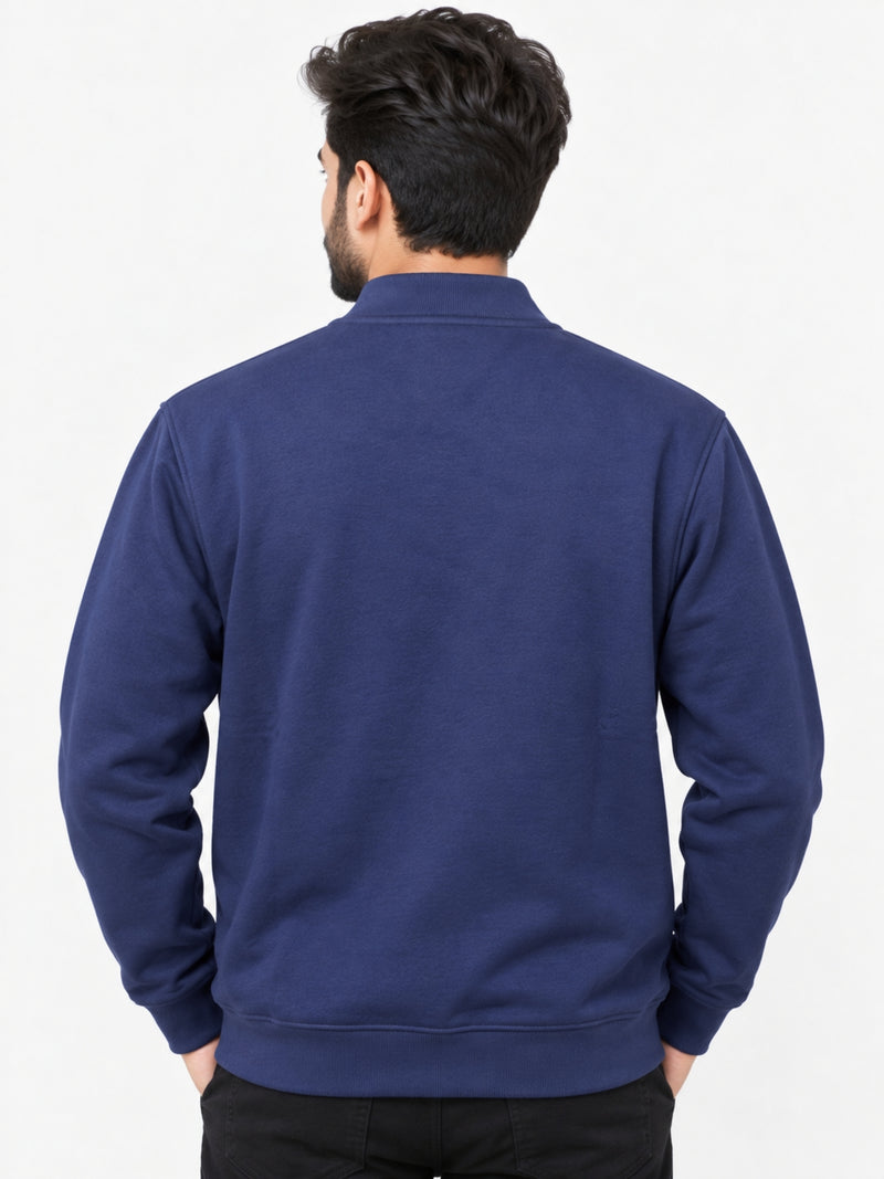 Hangree Solid Fleece Bomber Zipper Jacket - Navy