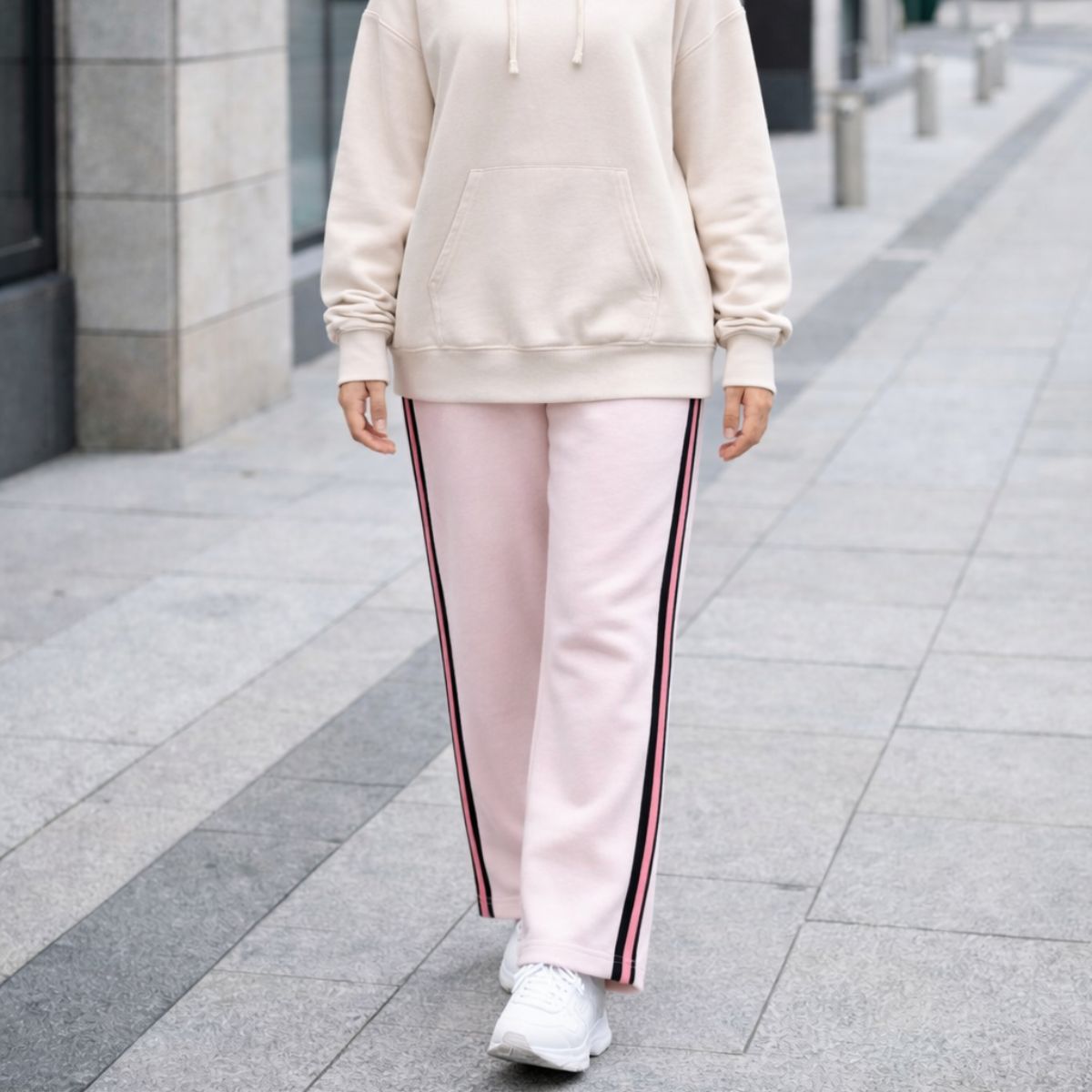 HG Women’s Relaxed Fit Terry Straight Trousers with Side Tape - Soft Pink