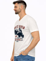 Men's Graphic Printed V Neck Tee Shirt - White