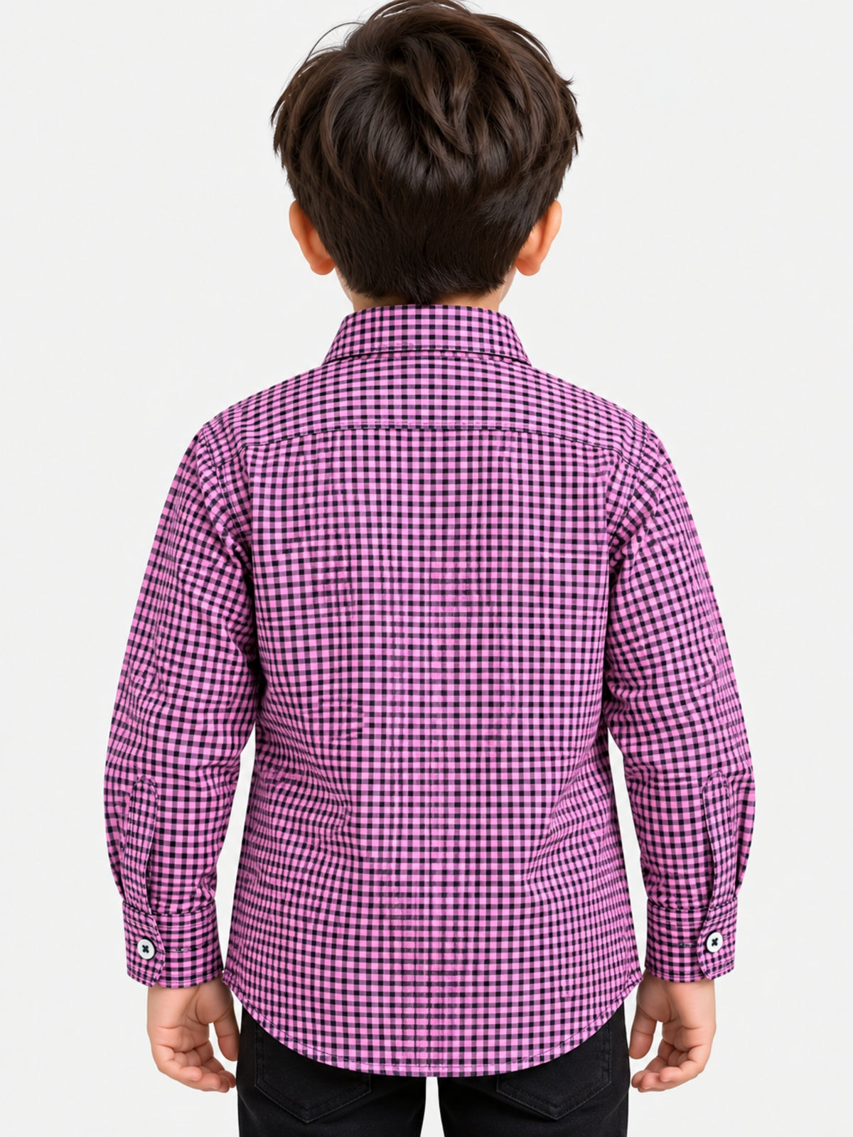 Boy's Micro Checkered Full Sleeves Casual Shirt - Pink