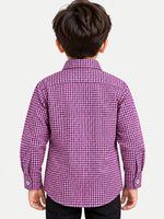 Boy's Micro Checkered Full Sleeves Casual Shirt - Pink
