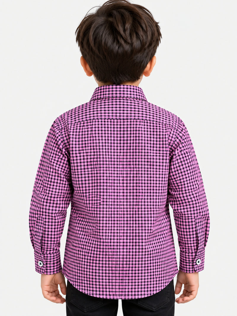 Boy's Micro Checkered Full Sleeves Casual Shirt - Pink