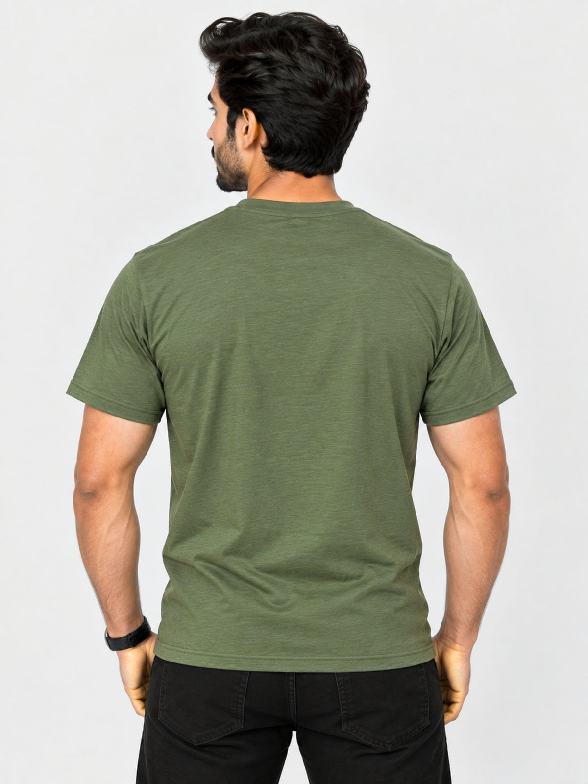 Men's Signature Emb. Round Neck Tee Shirt - Olive Green