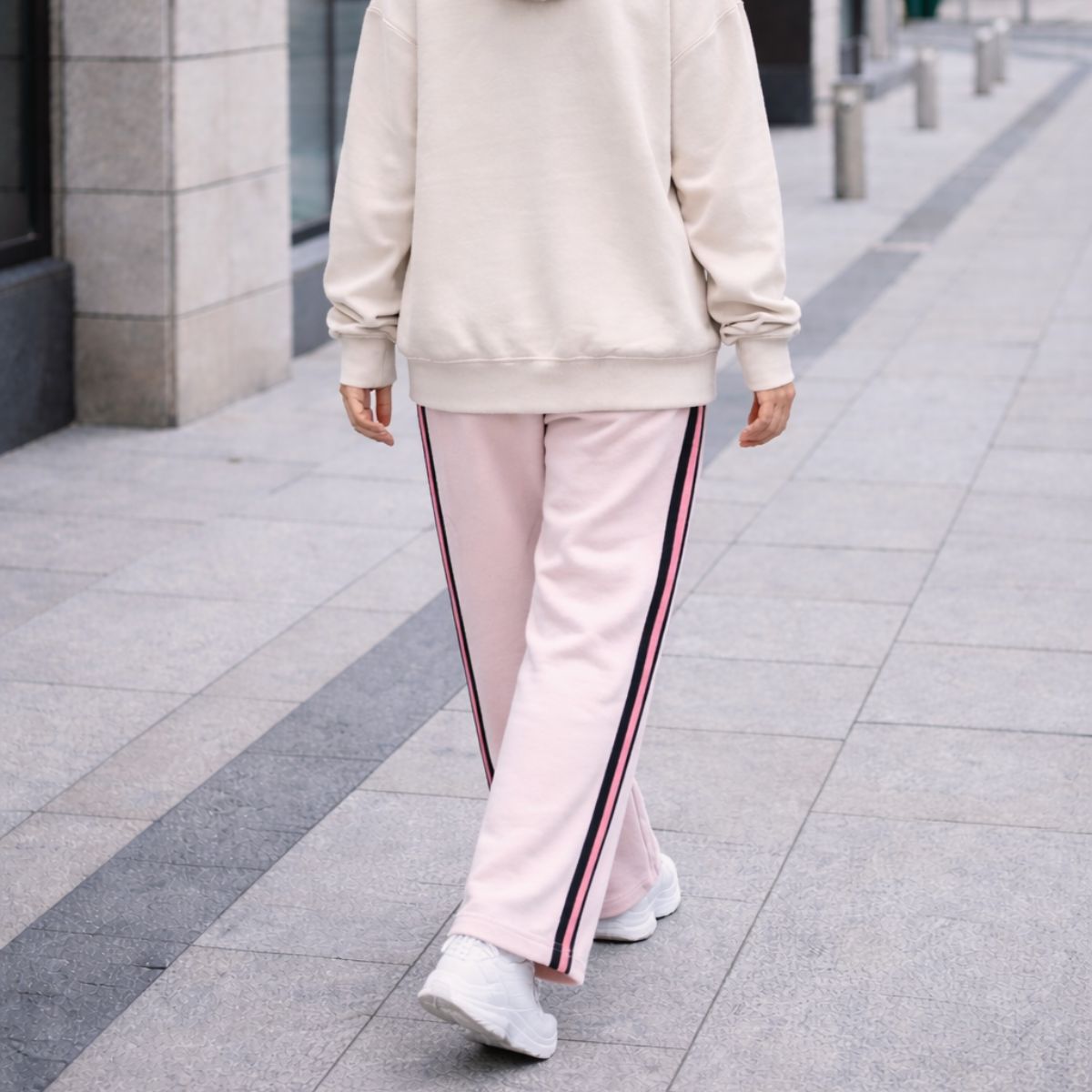 HG Women’s Relaxed Fit Terry Straight Trousers with Side Tape - Soft Pink