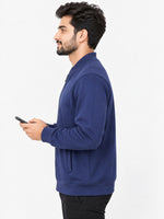Hangree Solid Fleece Bomber Zipper Jacket - Navy
