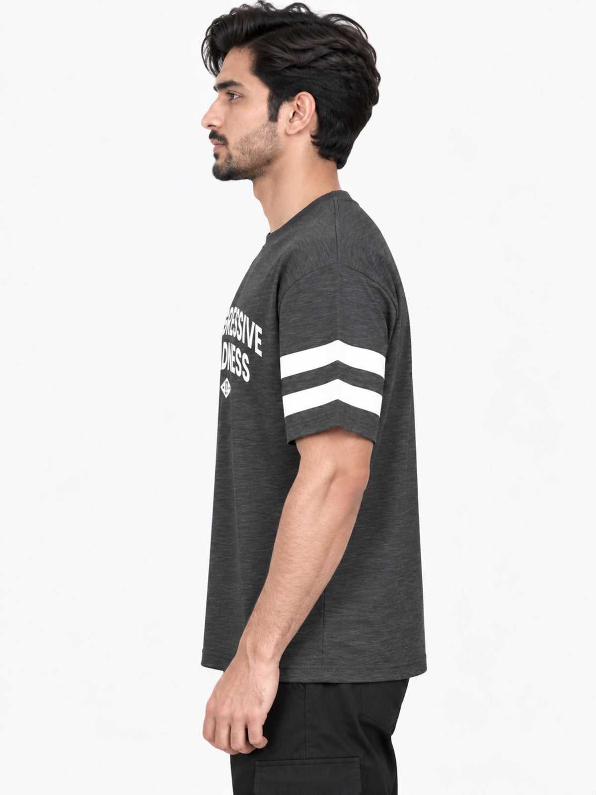 OVERSIZE DOWN SHOULDER TEE SHIRT - CHARCOAL