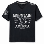 Men's Graphic Printed V Neck Tee Shirt - Black