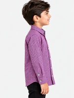 Boy's Micro Checkered Full Sleeves Casual Shirt - Pink