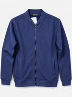 Hangree Solid Fleece Bomber Zipper Jacket - Navy