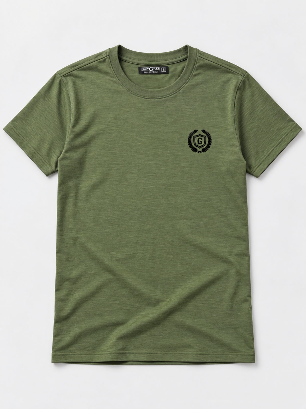 Men's Signature Emb. Round Neck Tee Shirt - Olive Green