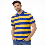 Men's Bold Stripes Jersey Polo Shirt - Royal Blue & Yellow