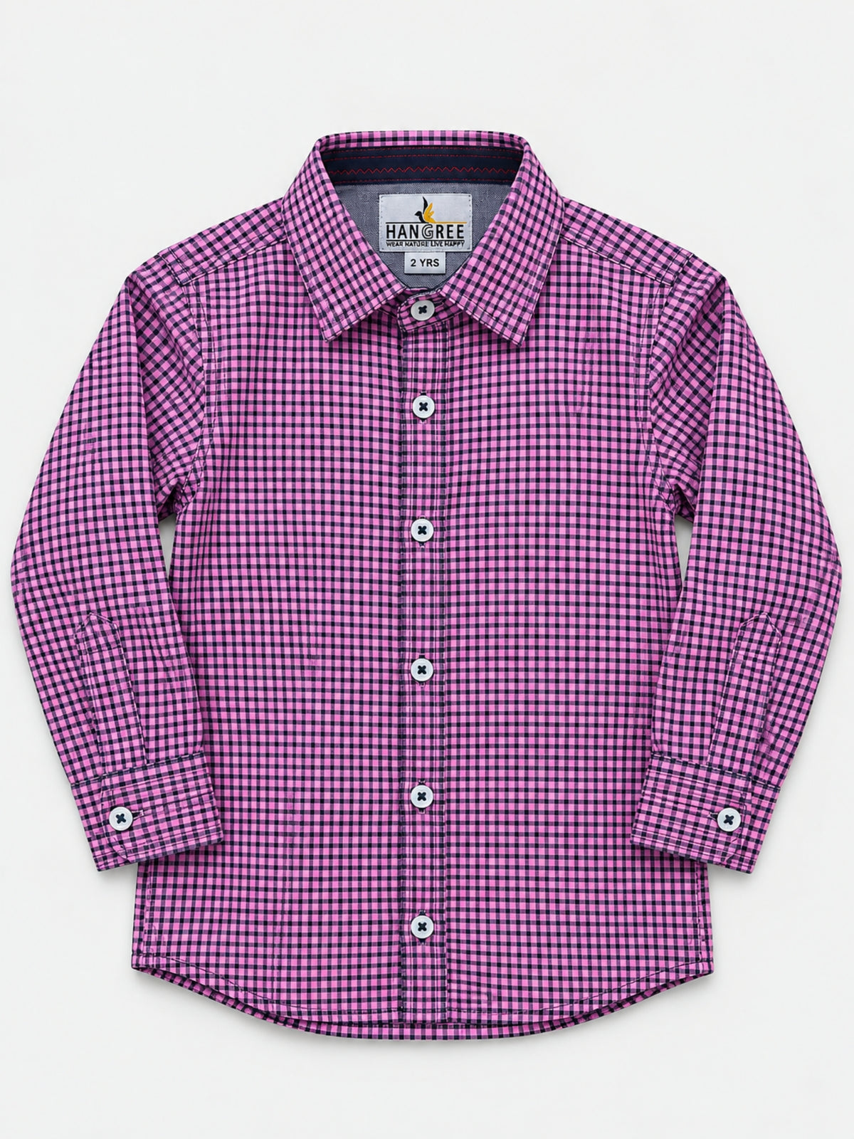 Boy's Micro Checkered Full Sleeves Casual Shirt - Pink