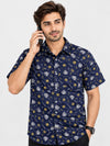 Men’s Leaf & Polka Print Half Sleeve Casual Shirt – Navy