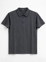 Men’s Premium Textured Half-Zip Polo Shirt – Dark Gray