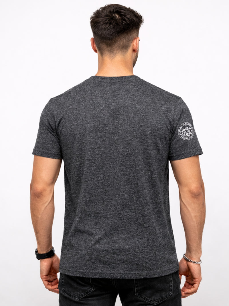 Men's Graphic Printed V Neck Tee Shirt - Charcoal Gray
