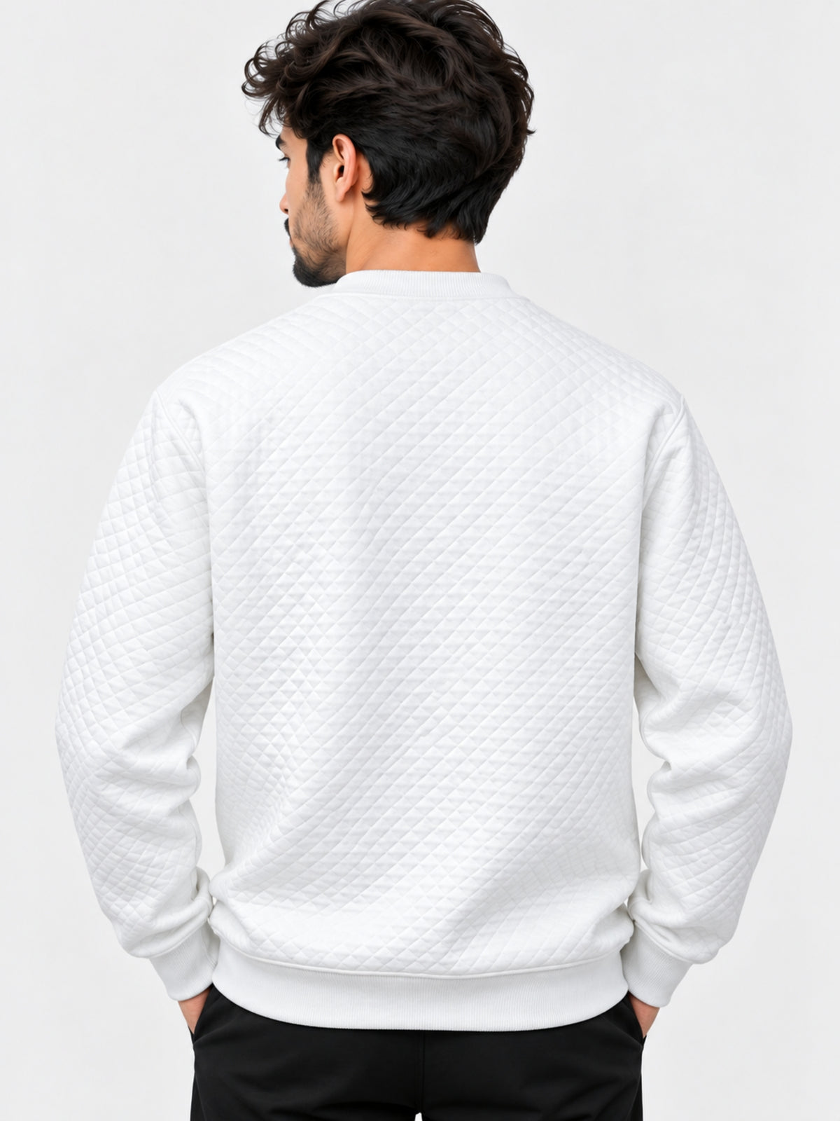 HG Premium Quilted Crew Neck Sweatshirt for Men – Super White